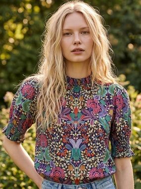 J.Crew Colorful Puff Sleeve Top Liberty Elm House Floral Size XXS Shirt Blouse